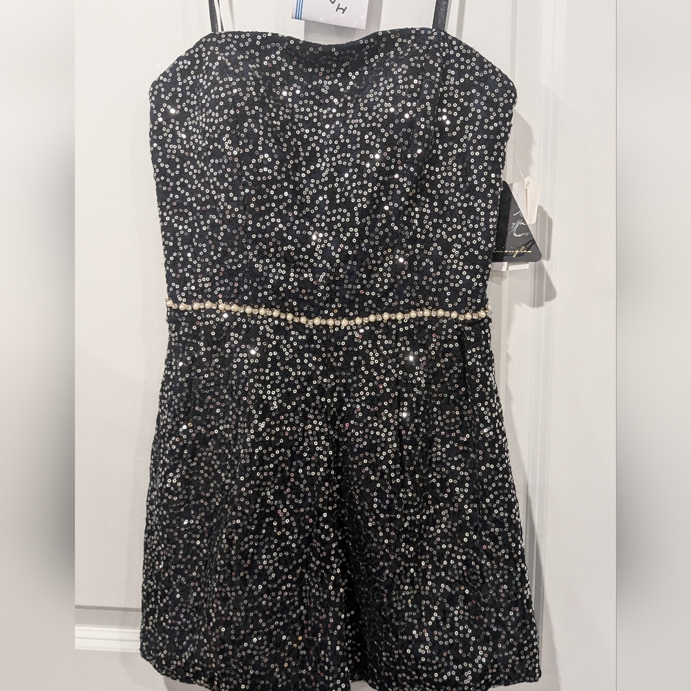 City Triangles Black Sequin strapless Jumpsuit